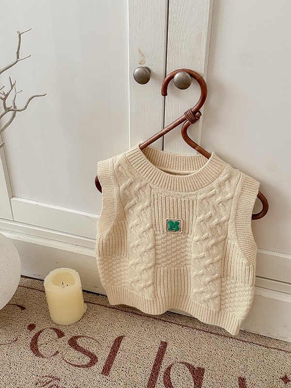 Primavera coreana para niños chalecos de arroz blanco literario camiseta de jersey para niños y niñas primavera y otoño sin mangas hombros