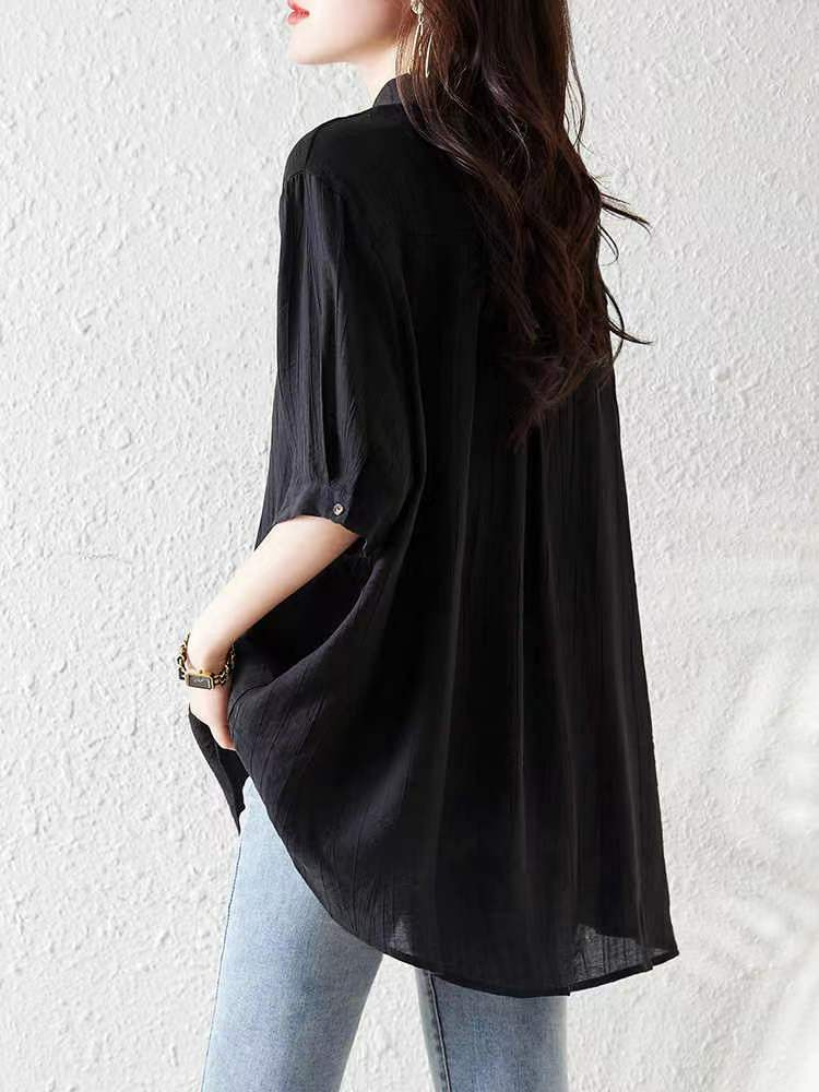 French Short-Sleeved Shirt Women's Design Mid-Length Shirt 2025 Summer New Design Chic and Unique Top