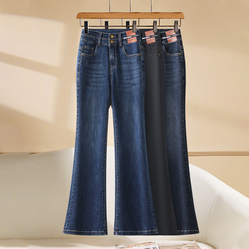 Micro-La Jeans Women's Spring and Autumn New High Waist Slim-Fit Flare Pants Retro Slim-Fit Denim Horseshoe Pants