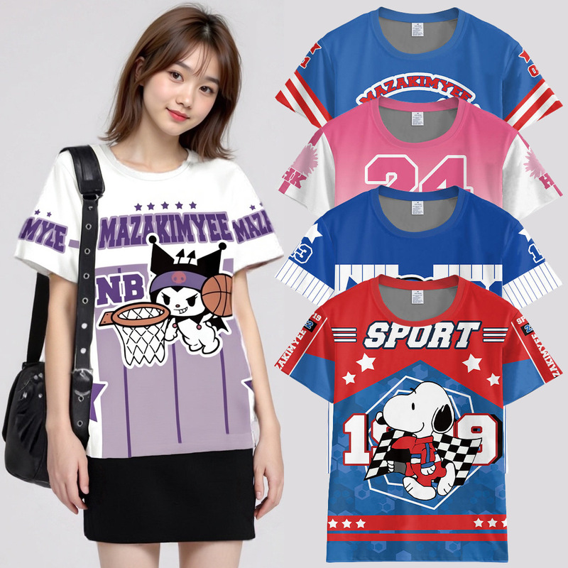 Sanrio Snoopy Mickey Sonic Multi-ip Second-creation Printed T-shirt All-match Breathable Loose Casual Top
