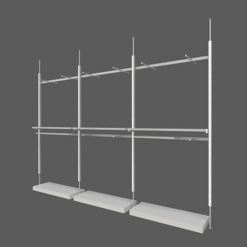 Estante de exhibición especial para tienda de ropa de pared superior, estante de exhibición colgante con columna de luz, estante de exhibición de tienda de ropa de hombre