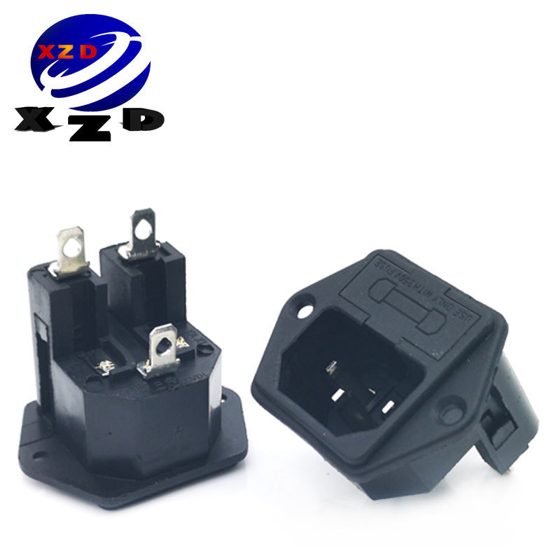 AC-03带螺丝孔电源插座 二合一带保险品字插座 三孔设备电源ac座