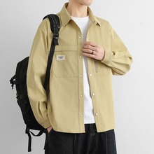 2025薄款男士秋季外套长袖衬衫翻领百搭衬衣春秋季休闲新款潮牌男