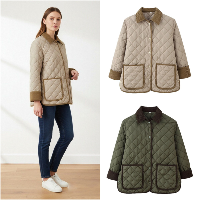 Cross-Border Foreign Trade Spot European and American Style Women's Winter New Quilted Quilted Lapel Loose Barn Style American Cotton Clothing