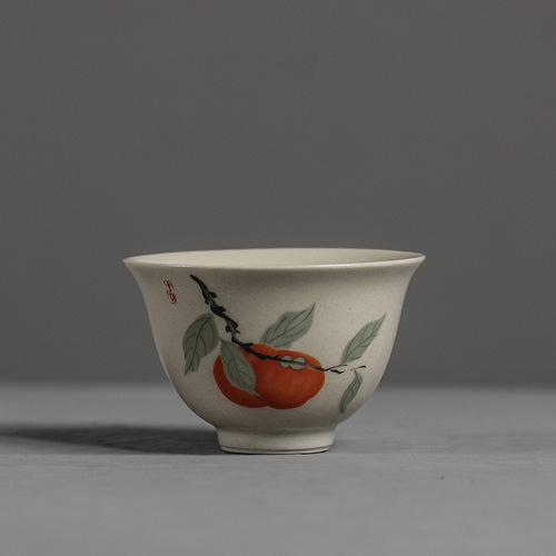 Vegetable gray retro persimmon tea cup household ceramic kung fu tea set small tea cup single cup