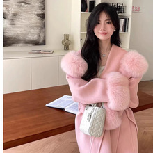 雪山大衣2025秋冬新款连帽狐狸毛领羊毛呢子外套高级感双面羊绒女