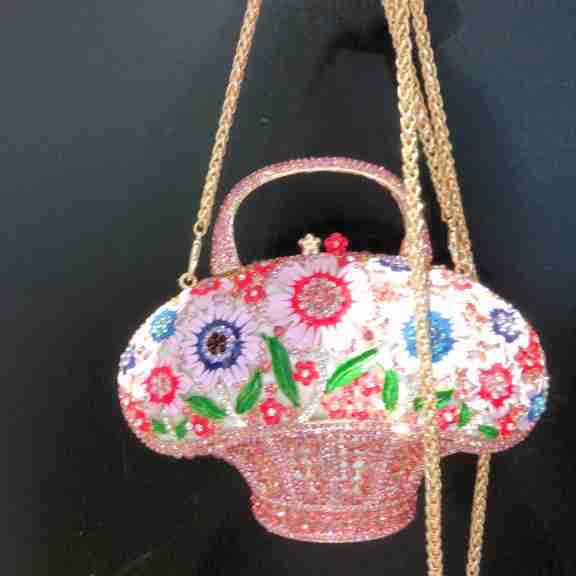 Túi clutch cầm tay giỏ hoa đính kim cương phong cách Hàn Quốc — Phấn màu/Hoa Hồng chi tiết 18