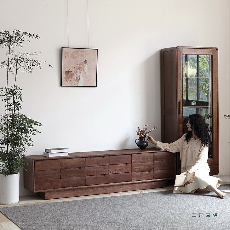 Ni+ Ni's Solid Wood Tv Cabinet, Antique-Style Living Room Floor Cabinet, Storage Cabinet, Retro Japanese Wabi-Sabi Style Storage Cabinet