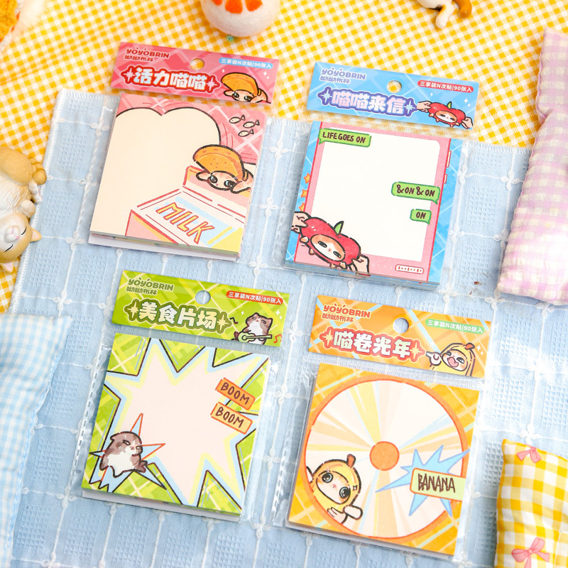 Youyou Brin Three Enjoy Pit N Tips Miau Wo Qi Tan Cartoon Original ins Style Student Post-it Notas de oficina