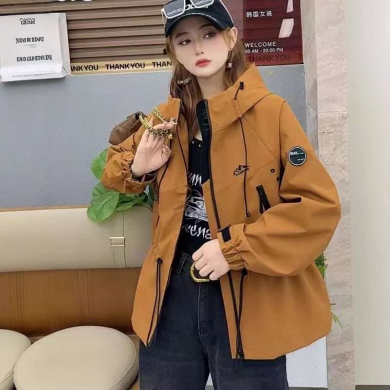 韩版时尚连帽冲锋衣外套女2025秋季新款潮流百搭显瘦工装夹克上衣|undefined