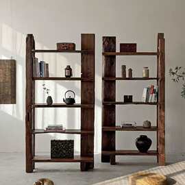 新中式老榆木博古架客厅茶具收纳架茅台酒展示架实木置物架民宿