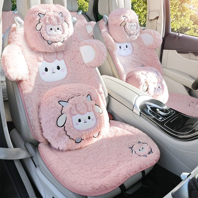 Wool pad | new model car mat - sakura-pink-luxurious-double-seatthick-lamb-fleece-super-warm-non-slip-and-durable