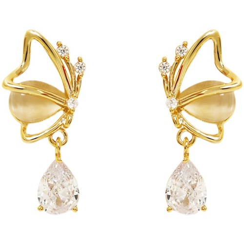 Cat's Eye Butterfly Love Water Drop Zirconia S925 Silver Needle Earrings for Women, Unique Design, High-End Elegance, Stylish Stud Earrings, Summer