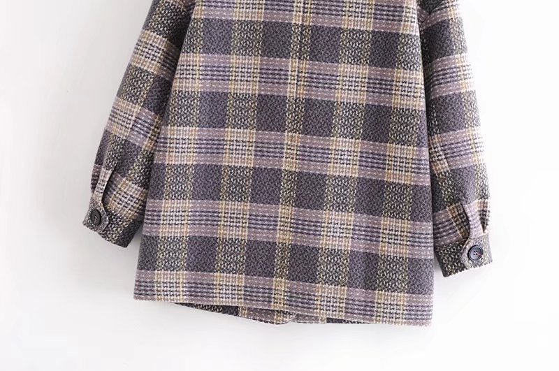 tweed plaid suit collar double breasted coat nihaostyles clothing wholesale NSAM82379