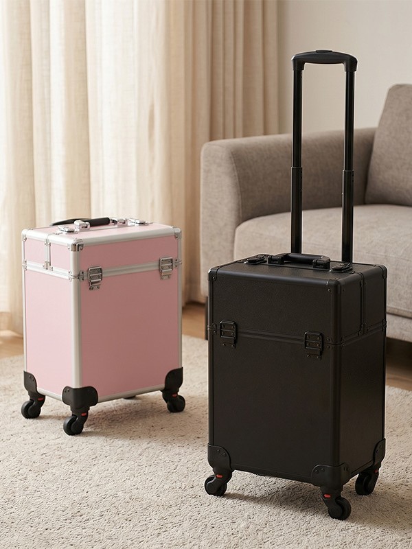 Caja de maquillaje de larga capacidad, caja de maquillaje profesional con ruedas, caja de herramientas de bordado de uñas y peluquería