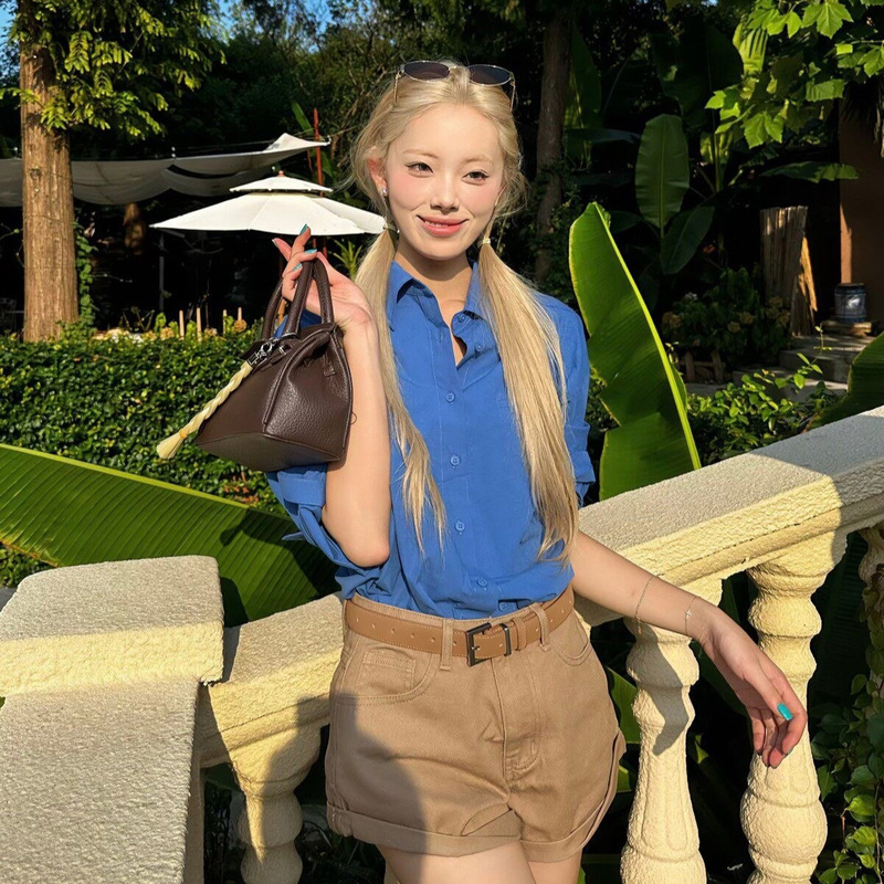 8Uioio "Prussian Blue" Klein Blue Long-Sleeved Shirt for Women, Korean Style Autumn Shirt with a Sense of Design 8Uioio "Prussian Blue" Klein Blue Long-Sleeved Shirt for Women, Korean Style Autumn Shirt with a Sense of Design