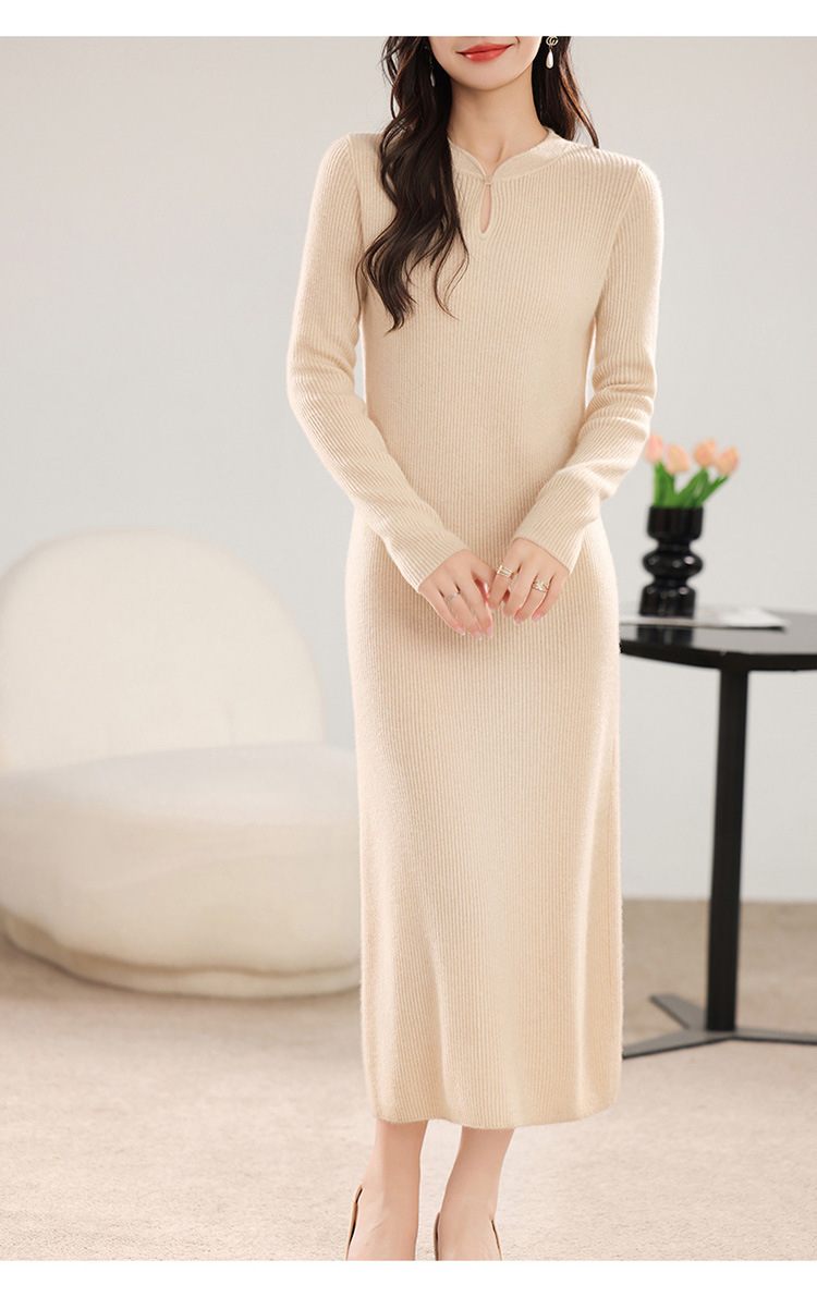 Knitted Improved Cheongsam Dress With High-end Waist-cinching_voghion.com