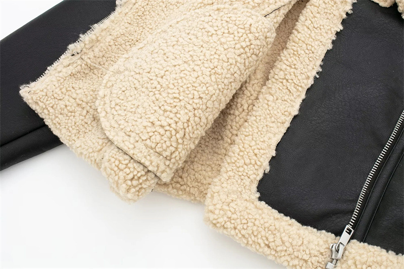 Damen Lederjacke Mit Lammfellfutter Lässige Motorradjacke Für Winter_voghion.com