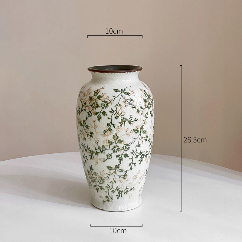 Pastoral retrógrado flor de cerámica pequeña flor de rosa verde grietas de hielo nuevo estilo chino decoración de escritorio de sala de estar estudio