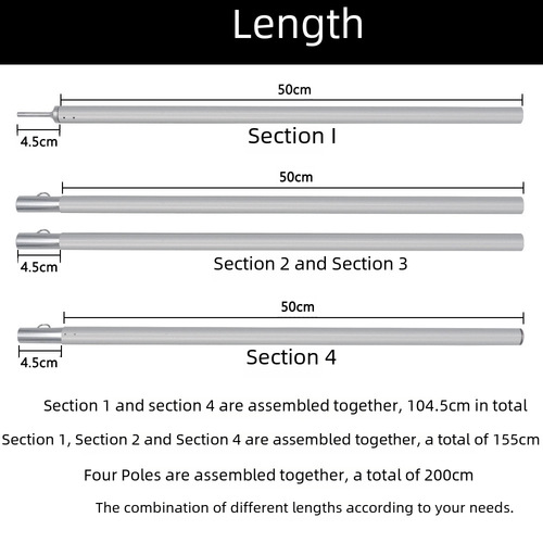 Outdoor Camping Thick Aluminum Alloy Tent Support Pole 2m Adjustable Tent Pole Entrance Aluminum Rod Wholesale