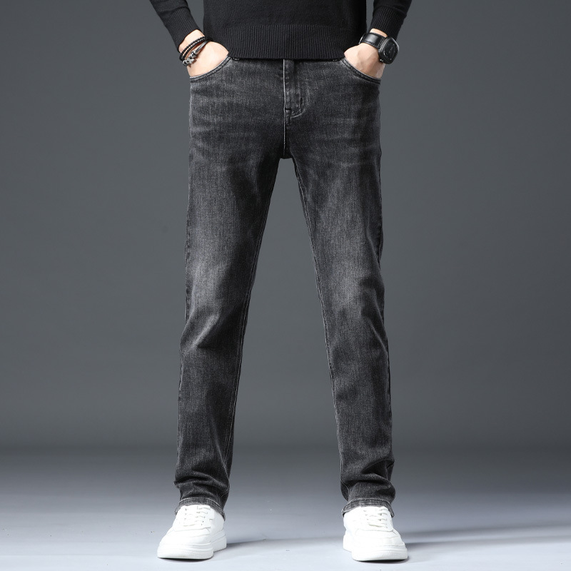 2025 primavera y verano algodón elástico color claro delgado jeans para hombres elásticos delgados pequeños pantalones casuales de todo fósforo de moda recta