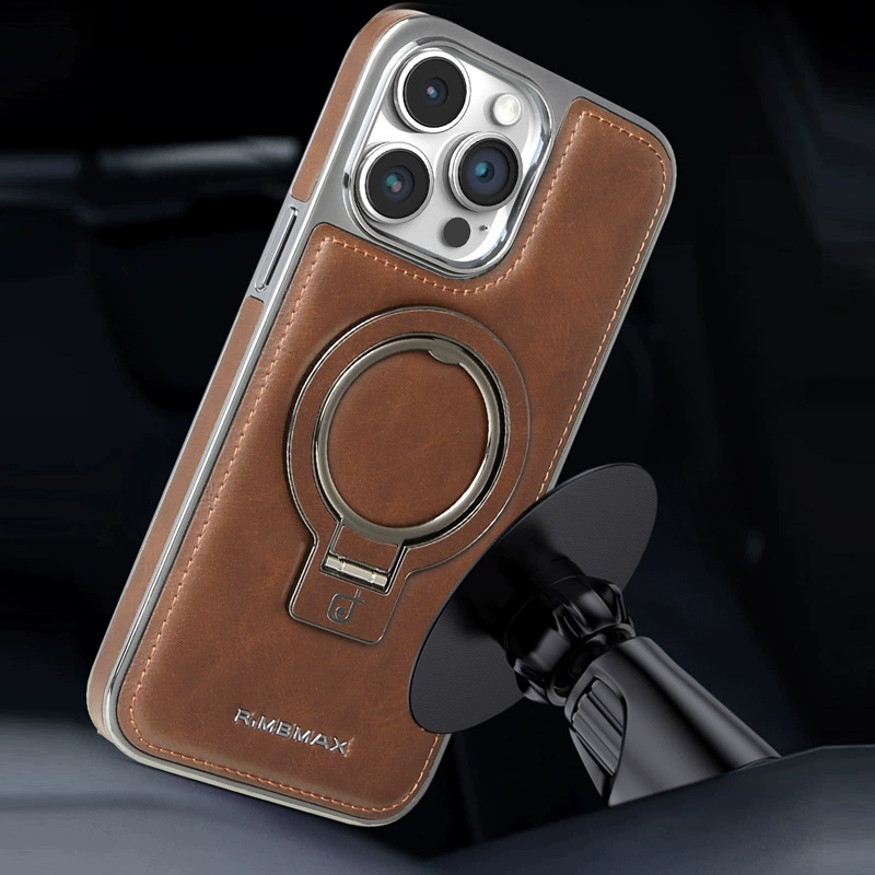 Чехол для телефона, совместимый с iPhone 16 Pro Max, эко‑кожа задняя панель, кольцо-держатель‑подставка, магнитная совместимость