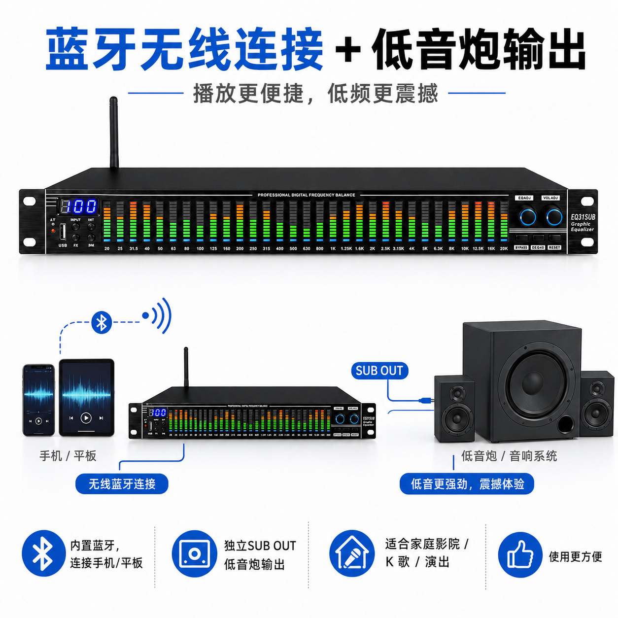 Ecualizador Digital de 31 Bandas EQ31 con Bluetooth y Reducción Inteligente de Ruido