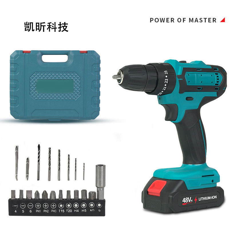 Transfronterizo escobillas taladro de litio taladro de mano recargable pequeño taladro de pistola taladro multifuncional conjunto de taladro de litio de mano eléctrica doméstica