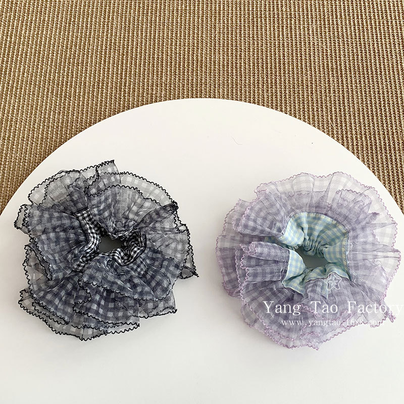 Uva morada ~ Hilo de malla púrpura, lazo para el cabello de intestino grueso, sentido de alto nivel femenino, lazo para el cabello de agarre de cabeza de bola de gran tamaño