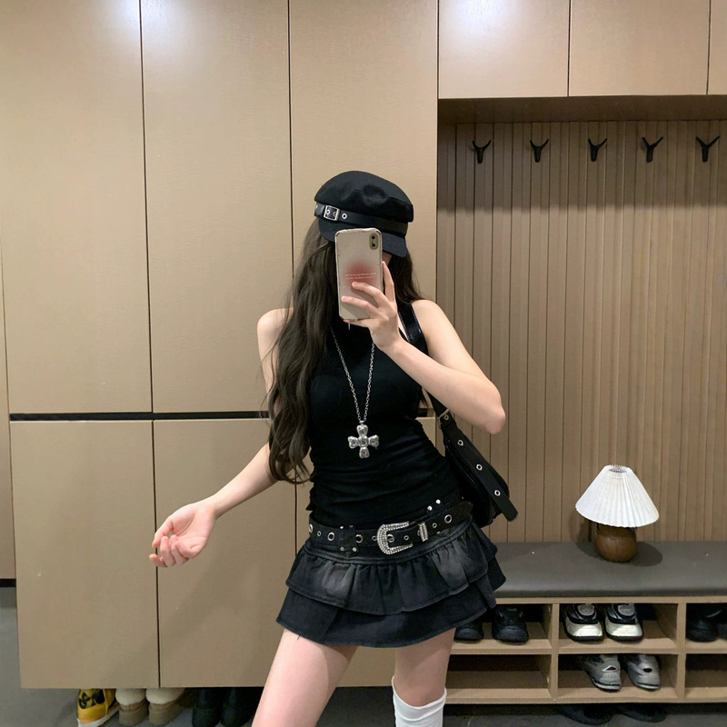 2026 New Black American Style Hot Girl Denim Skirt for Women, Summer A-line Slimming Fluffy Pleated Short Skirt