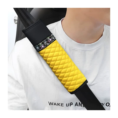 Seat belt shoulder pad | Rhinestone Four-Season Universal Protective - yellow-2265