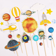 Rocket Astronaut Cake Plaque Space Planet Spaceship Flying Saucer Boy Godlike Birthday Dessert Table Decoration Ornament