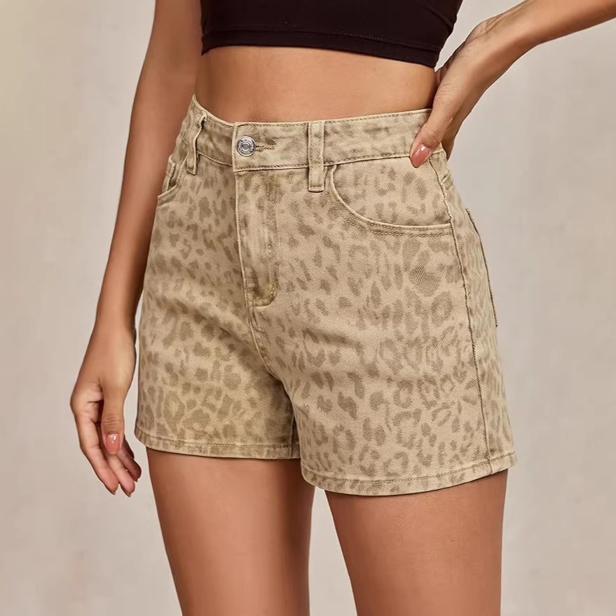New 2026 Cross-Border European and American Amazon Hot-Selling Retro Slim-Fit Casual Summer Women's High-Waisted Leopard Print Shorts