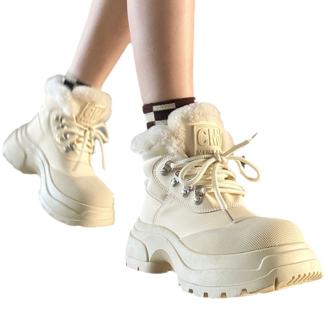 Botas de nieve de suela gruesa para mujer 2023 nuevas botas Martin cálidas forradas de lana de invierno Botas pequeñas para mujer antideslizantes impermeables zapatos acolchados de algodón