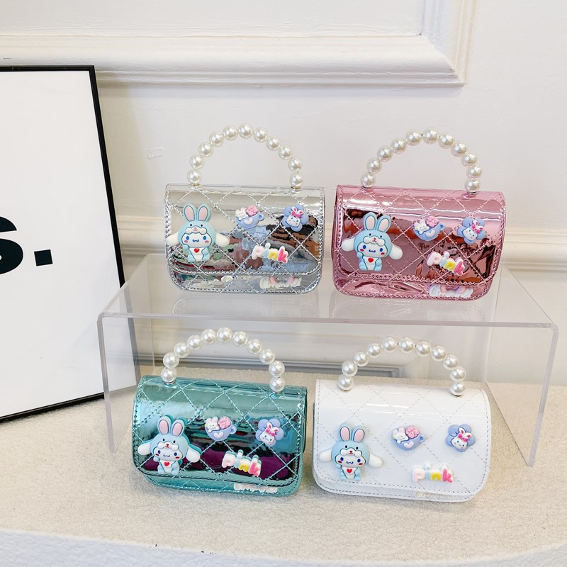 Bolso de moda para niños, bolso de cinturón de cadena de chicas, bolso de hombro de dibujos animados lindo, bolso de perla brillante, bolso pequeño