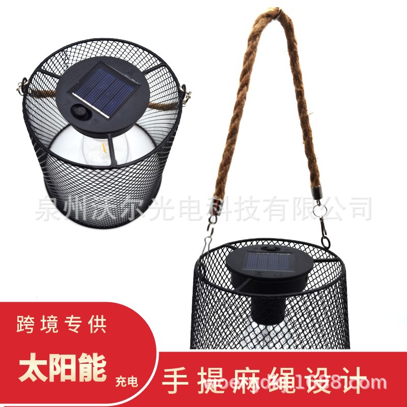 热销太阳能铁网吊灯 户外防水 庭院灯景观灯复古乡村爱迪生灯泡灯