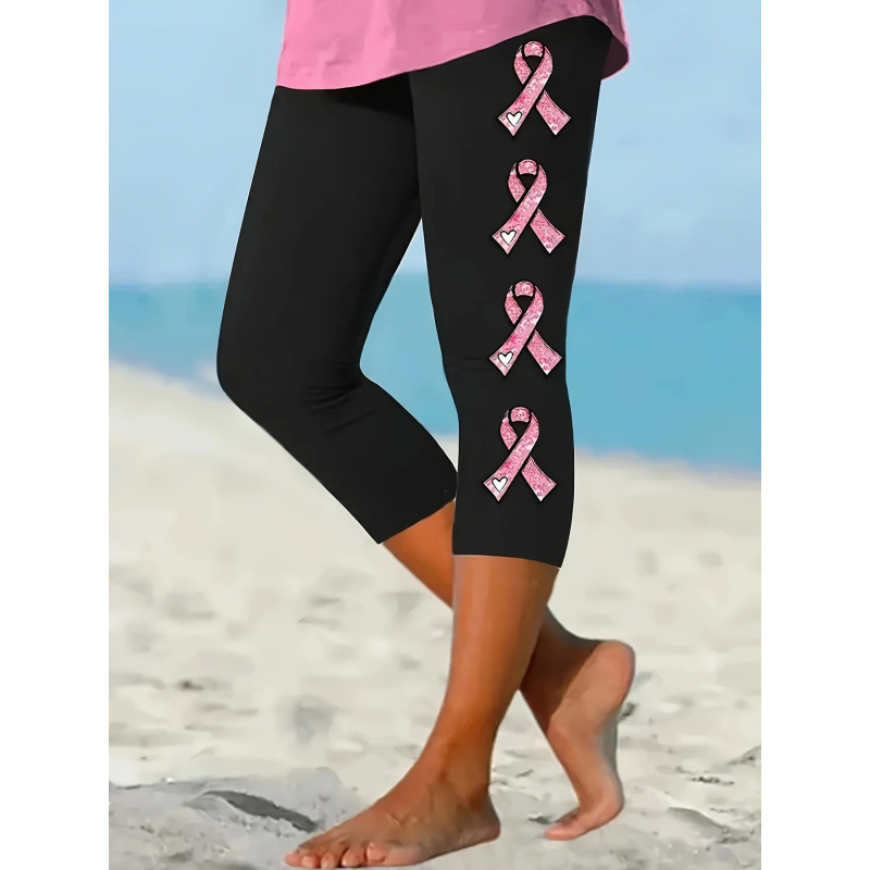 2026 Cross-Border New European and American Large Size Pattern Printed Capri Casual High Waist Tights