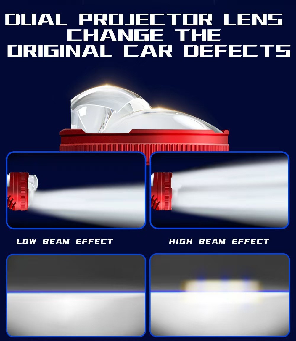 Cross-Border Motorcycle Led Headlight Dual-Lens H4 Three-Prong Ultra-Bright High and Low Beam Integrated 12V-80V