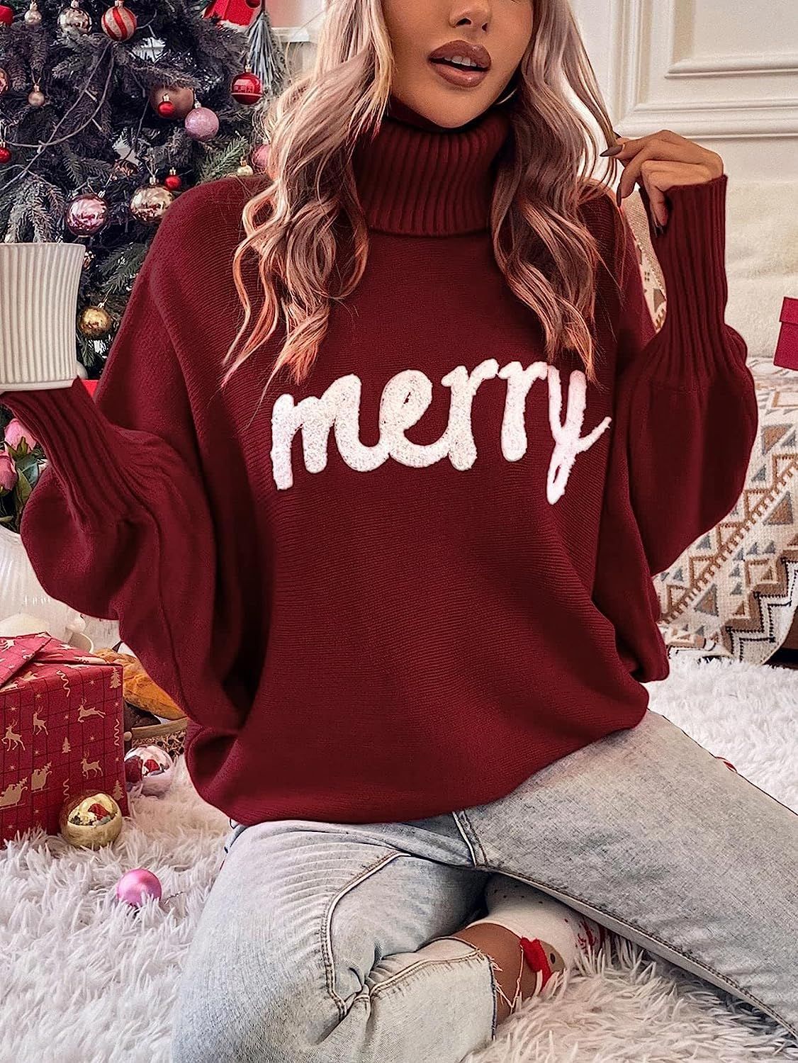 350g Weight Long Sleeve Sleeve Length Pullovers Placket Type Batwing Sleeve Sleeve Type Polyester, Polyacrylonitrile Fiber Fabric Type Long Top Length Sweater Tops Type Daily Occasion Turtleneck Neckline Loose Fit Type Christmas Festival Letter Pattern Winter, Autumn Season Women's Gender Embroidery Design Streetwear Style Wholesale Women's Streetwear Letter Long Sleeve Embroidery Sweaters & Cardigans 12
