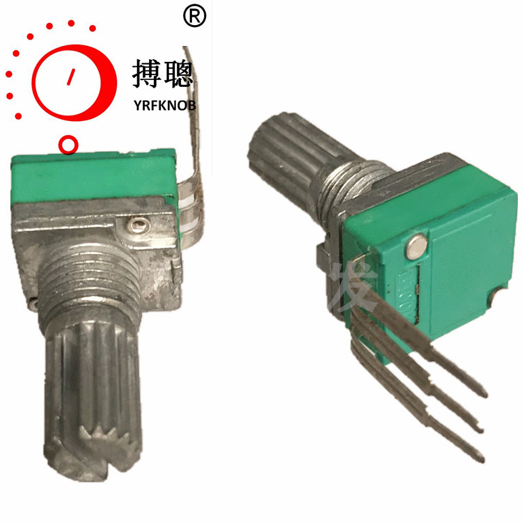 RK097单联弯脚电位器阻值B1K-2M柄高15mm温控调速音响音量电位器