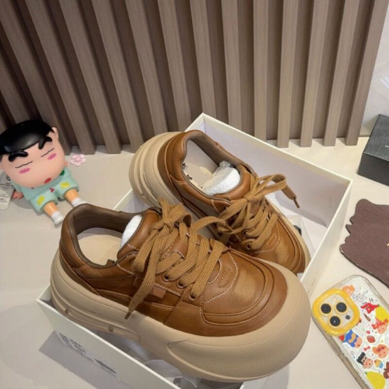 Platform Thick-Soled White Sneakers for Women, 2025 Autumn New Versatile Trendy Brown Ugly-Cute Chunky Sports Sneakers Platform Thick-Soled White Sneakers for Women, 2025 Autumn New Versatile Trendy Brown Ugly-Cute Chunky Sports Sneakers