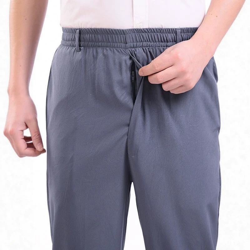 Ice Silk Quick-Dry Pants Summer Thin Style Middle-Aged Men's Casual Pants Elastic Waist Long Pants Loose Stretch Summer Sports Pants Ice Silk Quick-Dry Pants Summer Thin Style Middle-Aged Men's Casual Pants Elastic Waist Long Pants Loose Stretch Summer Sports Pants