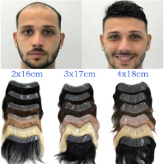 痕跡のない超薄型透明 PU メンズ人毛額ヘアライン交換ピース 2x16/3x17/4x18cm
