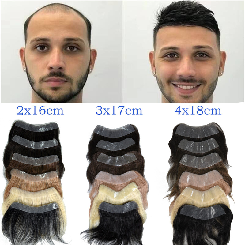 Seamless Ultra-Thin Transparent Pu Men's Real Hair Forehead Hairline Replacement Piece 2X16/3X17/4X18Cm Seamless Ultra-Thin Transparent Pu Men's Real Hair Forehead Hairline Replacement Piece 2X16/3X17/4X18Cm
