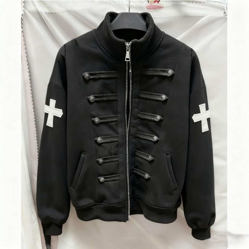 Vintage Retro Palace-Style Shoulder-Length Knight's Cross Button-Up Stand-Collar Sweatshirt Niche Short Jacket Vintage Retro Palace-Style Shoulder-Length Knight's Cross Button-Up Stand-Collar Sweatshirt Niche Short Jacket