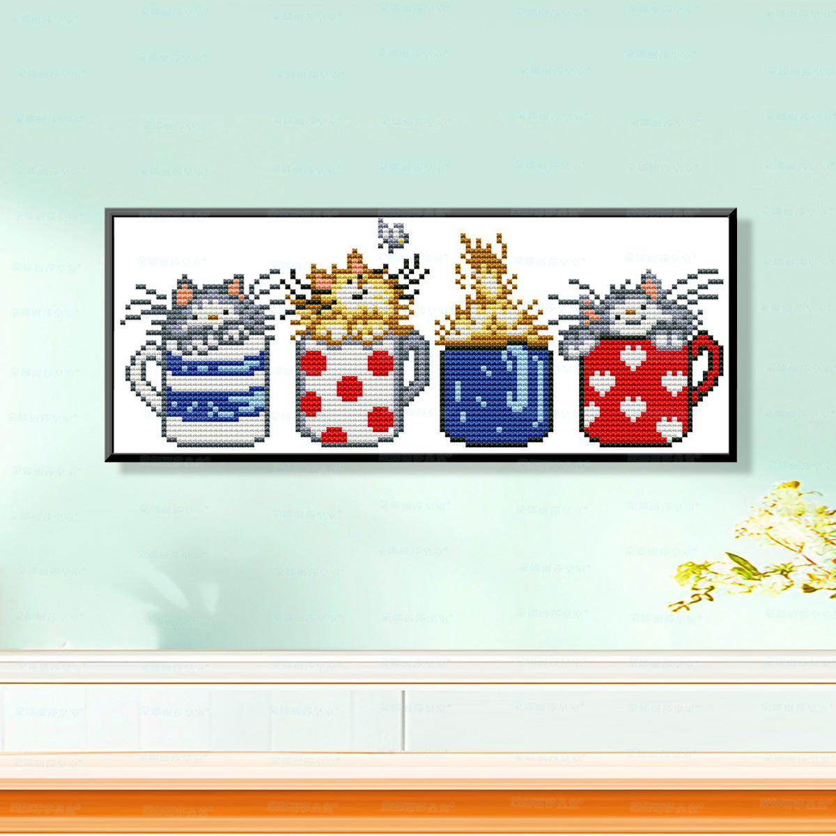 Mona Lisa Real bordado cruzado escondido en una taza de gato nuevo lindo animal curación decoración bordado de hilo hecho a mano image 4