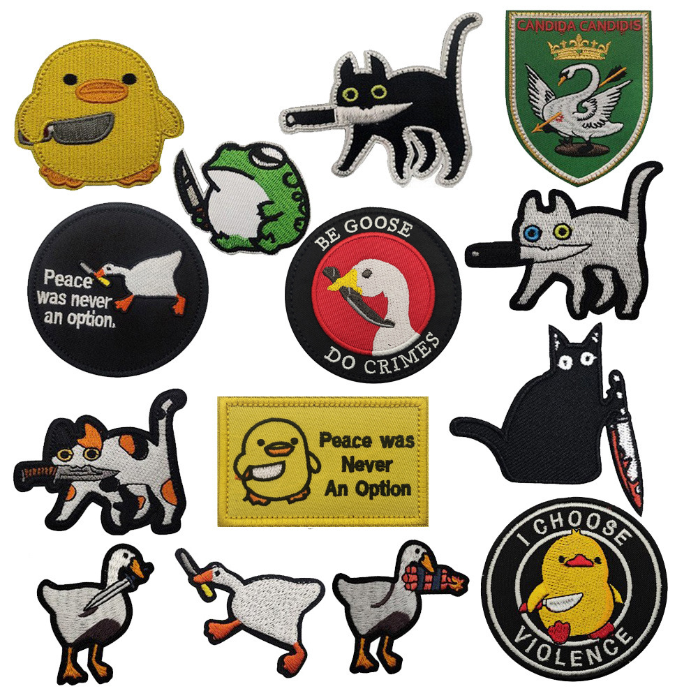 泰沣可爱的卡通小动物含刀猫鸭子鹅战术刺绣布贴魔术贴徽章士气章