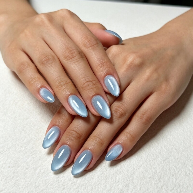 24-piece boxed Amazon bestseller summer blue cat-eye high-quality almond-shaped fake nails, wearable nails wholesale 24-piece boxed Amazon bestseller summer blue cat-eye high-quality almond-shaped fake nails, wearable nails wholesale