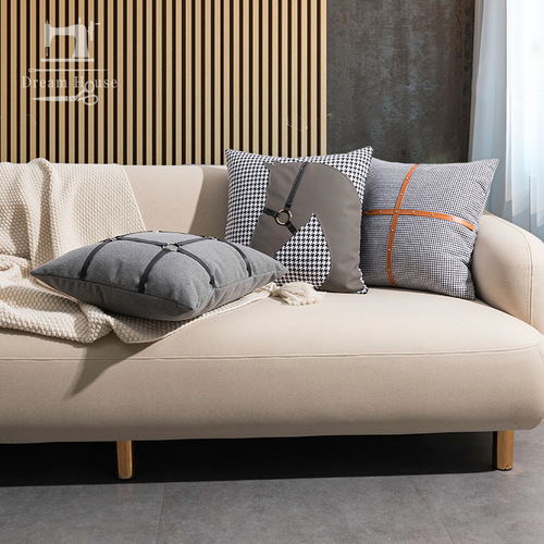 Nordic light luxury PU leather cushion, sofa back cushion, living room sofa waist cushion, horse head and phoenix pattern splicing cushion, bed head waist support