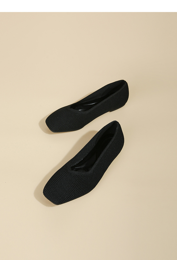 Queen's Flying Single Bean gewebte, große Damenschuhe mit flachem Boden und gestrickten Bootsschuhen mit quadratischer Zehenpartie und weicher Sohle_voghion.com